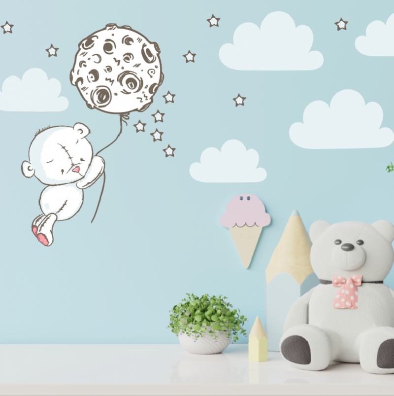 NJ2029 sienų lipdukas Meškutis danguje